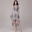 High Low Grey Cocktail Dresses 2018 A-Line / Princess Lace Appliques Asymmetrical High Neck 3/4 Sleeve Formal Dresses