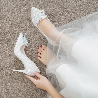 Sparkly Charming Ivory Cinderella Crystal Wedding Shoes 2020 Sequins 7 Cm Stiletto Heels Pointed Toe Wedding Pumps
