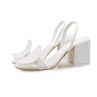 Unusual Fashion Ivory Casual Street Wear Womens Sandals 2020 8 Cm Thick Heels Open Peep Toe Sandals