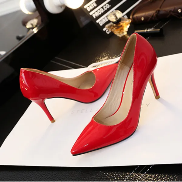Modest / Simple Red Office OL Pumps 2020 Patent Leather 9 cm Stiletto Heels Pointed Toe Pumps