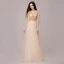 Chic / Beautiful Champagne Evening Dresses  2018 A-Line / Princess Metal Sash V-Neck Backless 1/2 Sleeves Floor-Length / Long Formal Dresses