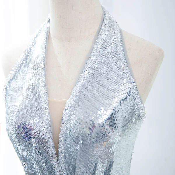 Scintillantes Argenté Paillettes Robe De Soirée 2024 Trompette / Sirène Titulaire Sans Manches Dos Nu Train De Balayage Soirée Robe De Ceremonie