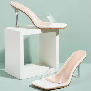 Sexig Transparent Vita Gatukläder Sandaler Dam 2021 9 Cm Stilettklackar Peep Toe Sandaler Högklackade