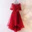 Chic / Belle Rouge Robe De Ceremonie 2017 En Dentelle Fleur Amoureux 1/2 Manches Dos Nu Asymétrique Princesse Robe De Soirée