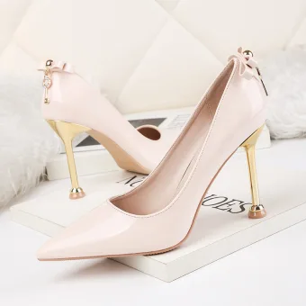 Mode Beige Soirée Escarpins 2020 Noeud 9 Cm Talons Aiguilles À Bout Pointu Escarpins