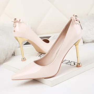 Mode Beige Soirée Escarpins 2020 Noeud 9 Cm Talons Aiguilles À Bout Pointu Escarpins