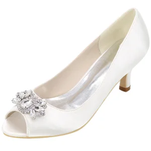 Elegante Weiß Ball Pumps 2020 Satin Kristall Strass 6 Cm Stilettos Peeptoes Pumps