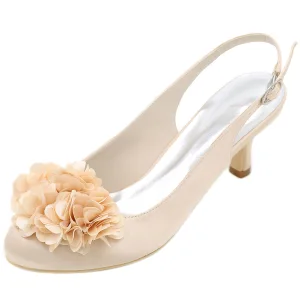 Elegant Champagne Prom Womens Shoes 2020 Satin Appliques 6 Cm Stiletto Heels Round Toe Heels