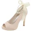 Edles Champagner Abend Satin Pumps 2020 Schleife Perle Knöchelriemen 11 cm Stilettos Peeptoes Pumps