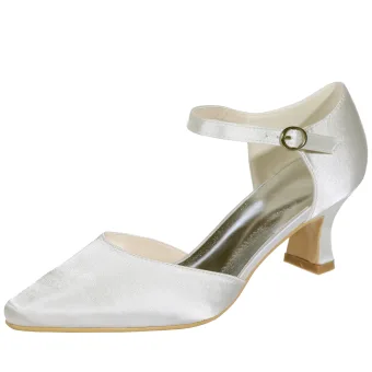 Chic Belle Ivoire Désinvolte Chaussures Femmes 2020 Satin Bride Cheville 5 Cm Talons Aiguilles À Bout Pointu Talons
