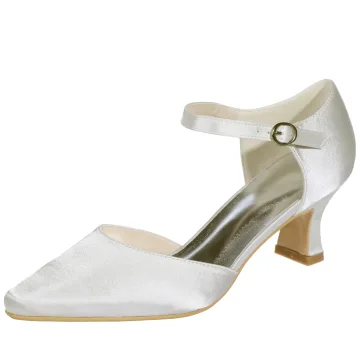 Chic Belle Ivoire Désinvolte Chaussures Femmes 2020 Satin Bride Cheville 5 Cm Talons Aiguilles À Bout Pointu Talons