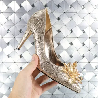 Charming Champagne Evening Party Crystal Pumps 2020 Rhinestone 7 Cm Stiletto Heels Pointed Toe Pumps