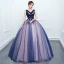 Traditional Navy Blue Prom Dresses 2020 Ball Gown V-Neck Beading Appliques Lace Flower Sleeveless Backless Floor-Length / Long Formal Dresses