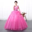 Flower Fairy Fuchsia Prom Dresses 2020 Ball Gown V-Neck Appliques Sleeveless Backless Floor-Length / Long Formal Dresses