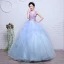 Charming Flower Fairy Sky Blue Prom Dresses 2020 Ball Gown V-Neck Pearl Lace Flower Appliques Sleeveless Backless Cascading Ruffles Floor-Length / Long