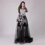 Chic / Belle Noire Robe De Soirée 2018 Princesse Transparentes En Dentelle Appliques Encolure Dégagée Manches Longues Longue Robe De Ceremonie