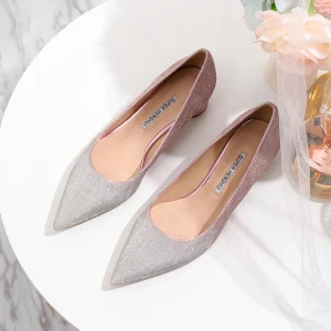 Błyszczące Gradient Kolorów Cukierki Różowy Buty Ślubne 2020 Cekinami Cekiny 4 Cm Niski Obcas Grubym Obcasie Szpiczaste Ślub Czółenka