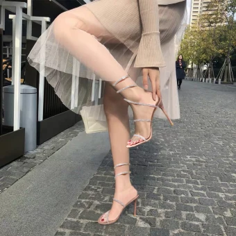 Charming Amazing Unique Blushing Pink Rave Club Leather Womens Sandals 2020 Rhinestone 10 Cm Stiletto Heels Open Peep Toe Sandals