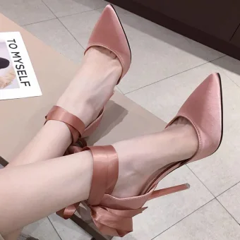 Enkel Nude Gateklær Damesko 2020 Ankelstropp Sløyfe 11 Cm Stiletthæler Spisse Hæler