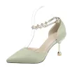Fashion Sage Green Dating Womens Shoes 2020 Ankle Strap 8 cm Stiletto Heels Pointed Toe Heels