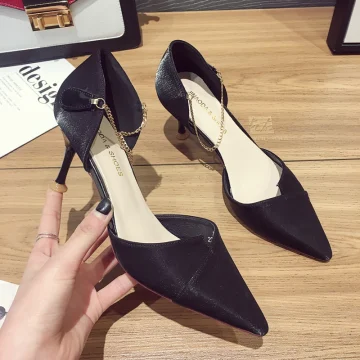 Proste Simple Czarne Przypadkowy Buty Damskie 2020 7 Cm Szpilki Szpiczaste Wysokie Obcasy