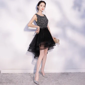 Sexy Noire Robe De Cocktail 2018 Paillettes Asymétrique Encolure Dégagée Dos Nu Sans Manches Robe De Ceremonie