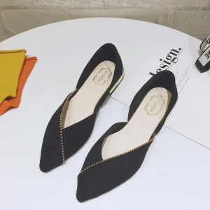 Modest Simple Black Casual Suede Womens Shoes 2020 Pointed Toe Flat