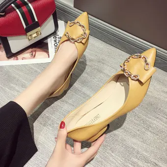 Modest Simple Yellow Casual Rhinestone Womens Shoes 2020 3 Cm Thick Heels Low Heel Pointed Toe