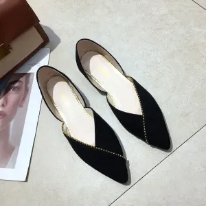 Modest Simple Black Casual Suede Flat Womens Shoes 2020 Pointed Toe