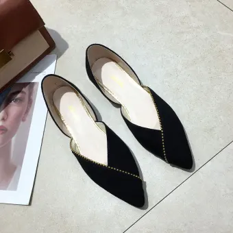 Simple Noire Désinvolte Daim Plate Chaussures Femmes 2020 À Bout Pointu