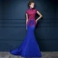 Vintage / Originale Style Chinois Bleu Roi Robe De Soirée 2018 Trompette / Sirène En Dentelle Appliques Perlage Cristal Col Haut Dos Nu Mancherons Train De Balayage Robe De Ceremonie