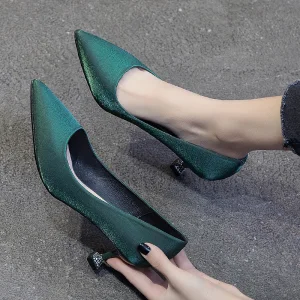 Chic Beautiful Dark Green Prom Satin Pumps 2020 5 Cm Stiletto Heels Pointed Toe Pumps