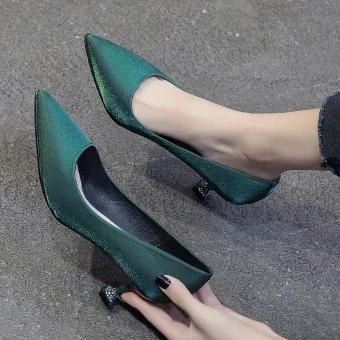 Chic Belle Vert Foncé Promo Satin Escarpins 2020 5 Cm Talons Aiguilles À Bout Pointu Escarpins