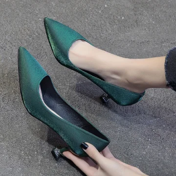 Chic Belle Vert Foncé Promo Satin Escarpins 2020 5 Cm Talons Aiguilles À Bout Pointu Escarpins