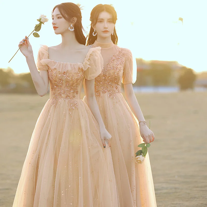 chinese dress ladies Wedtrend Women Bridesmaids A Line Sweetheart Off The Shoulder Long Chiffon Bridesmaid Dress with Bowknot Wedding Party Dress Prom Dress, Champagne main image 0