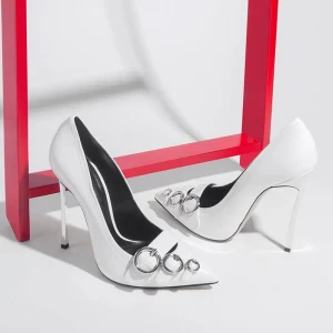 Chic Belle Ivoire Vêtement De Rue Escarpins 2020 Cuir Verni 10 Cm Talons Aiguilles À Bout Pointu Escarpins