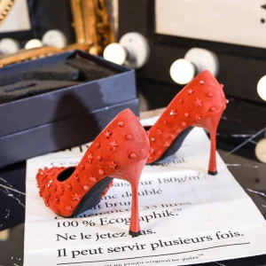 Chic Belle Rouge Soirée Escarpins 2020 Étoile Rivet 10 Cm Talons Aiguilles À Bout Pointu Escarpins