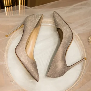 Sparkly Gold Wedding Shoes 2020 Leather Sequins 10 Cm Stiletto Heels Pointed Toe Wedding Pumps