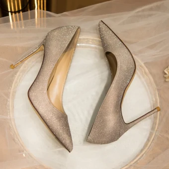 Scintillantes Doré Chaussure De Mariée 2020 Cuir Paillettes 10 Cm Talons Aiguilles À Bout Pointu Mariage Escarpins
