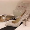 Scintillantes Argenté Paillettes Chaussure De Mariée 2020 Cuir Perle 9 cm Talons Aiguilles À Bout Pointu Mariage Escarpins