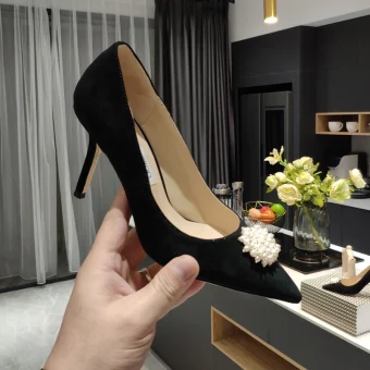 Chic Noire Bureau Ol Escarpins 2020 Perle 9 Cm Talons Aiguilles À Bout Pointu Escarpins