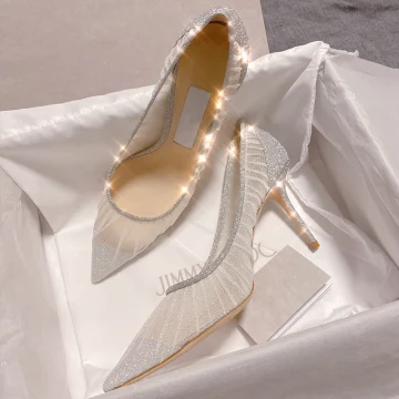 Charmant Argenté Paillettes Chaussure De Mariée 2020 En Dentelle 9 Cm Talons Aiguilles À Bout Pointu Mariage Escarpins