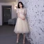 Chic / Beautiful Champagne Lace Butterfly Homecoming Graduation Dresses 2021 A-Line / Princess Square Neckline Short Sleeve Tea-length Formal Dresses
