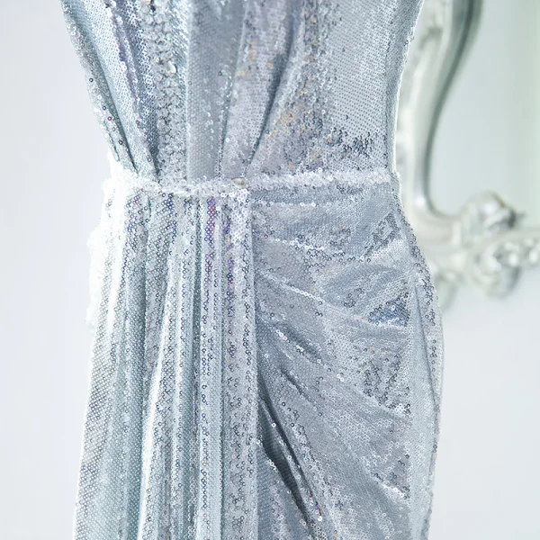 Scintillantes Argenté Paillettes Robe De Soirée 2024 Trompette / Sirène Titulaire Sans Manches Dos Nu Train De Balayage Soirée Robe De Ceremonie