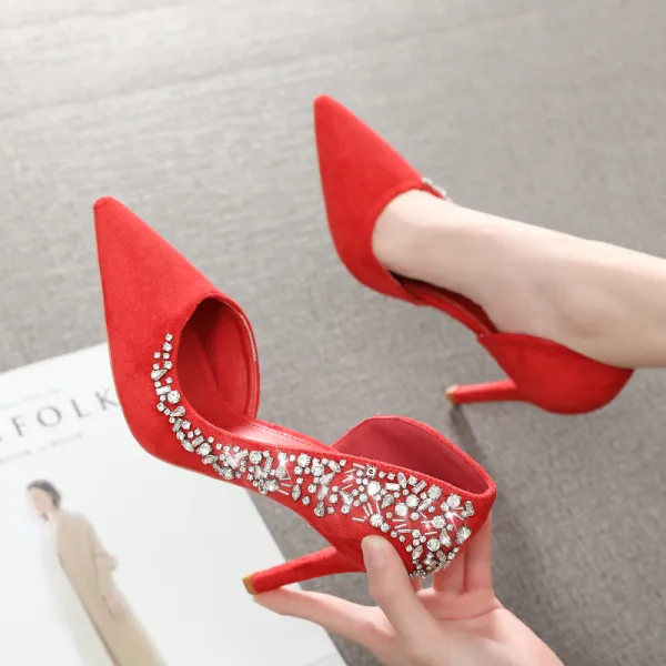 Fashion Red Evening Party Womens Shoes 2020 Rhinestone 9 cm Stiletto Heels Pointed Toe Heels