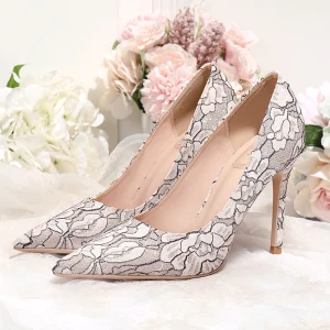 Scintillantes Nues En Dentelle Brodé Chaussure De Mariée 2020 Glitter Paillettes 10 Cm Talons Aiguilles À Bout Pointu Mariage Escarpins