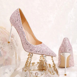 Scintillantes Charmant Rougissant Rose Paillettes Chaussure De Mariée 2020 10 Cm Talons Aiguilles À Bout Pointu Mariage Escarpins