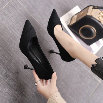 Modest Simple Black Office Ol Suede Pumps 2020 8 Cm Stiletto Heels Pointed Toe Pumps