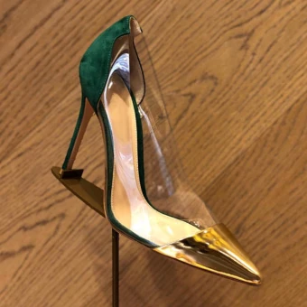 Chic Beautiful Transparent Two Tone Dark Green Street Wear Pumps 2020 7 Cm Stiletto Heels Pointed Toe Pumps