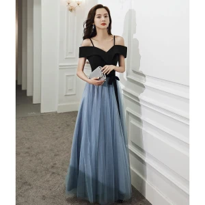 Chic Belle Noire Noeud Robe De Bal 2021 Princesse Bretelles Spaghetti Manches Courtes Dos Nu Longue Promo Robe De Ceremonie